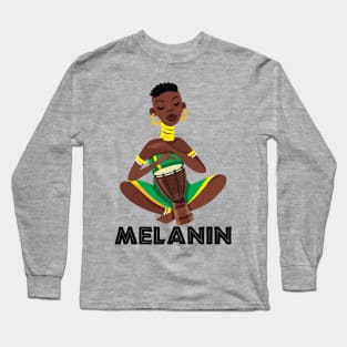 African Girl Drummer Afro Queen Poppin Long Sleeve T-Shirt